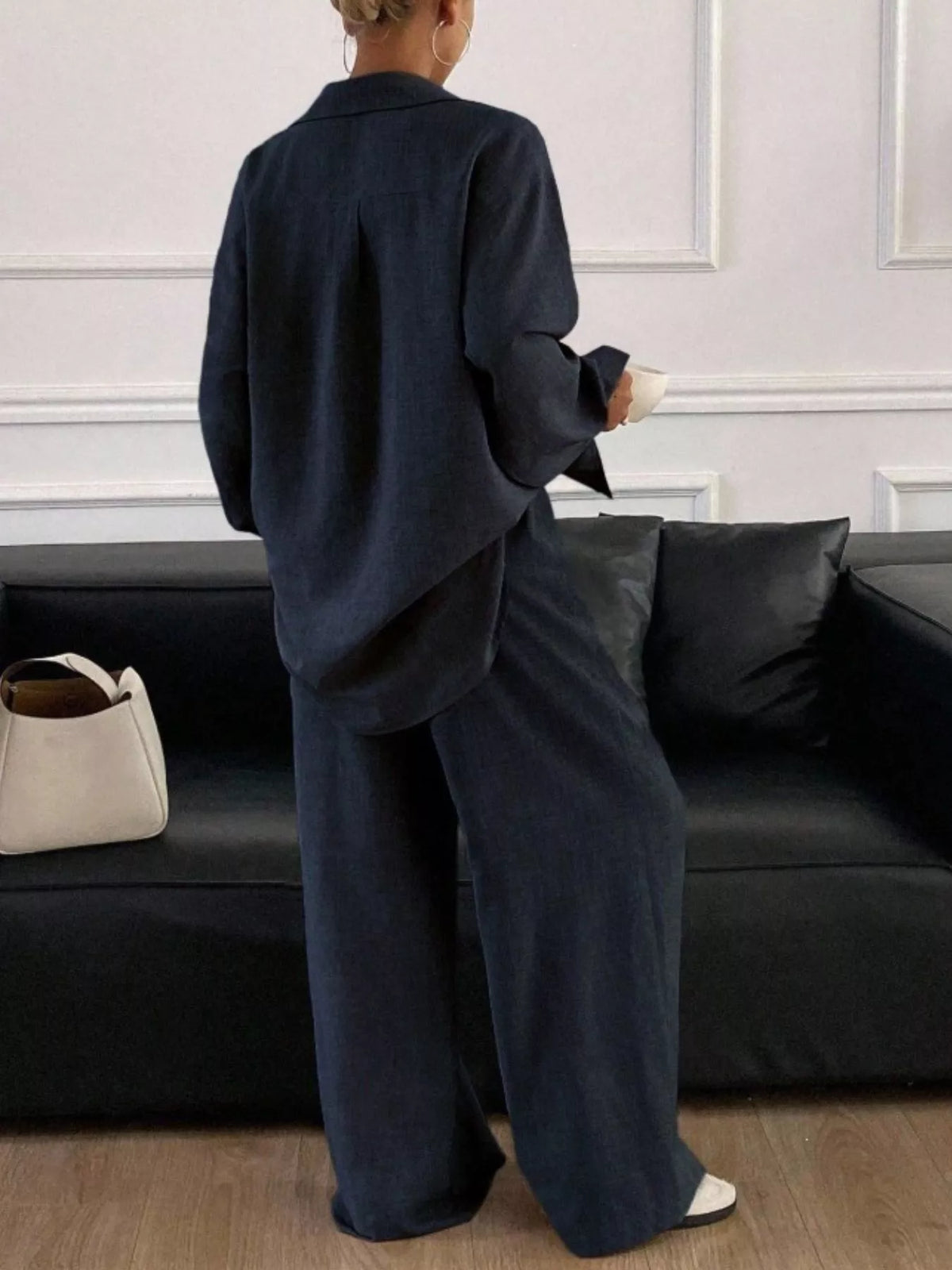 Button-Down Shirt and Wide-Leg Pants Set, view 7