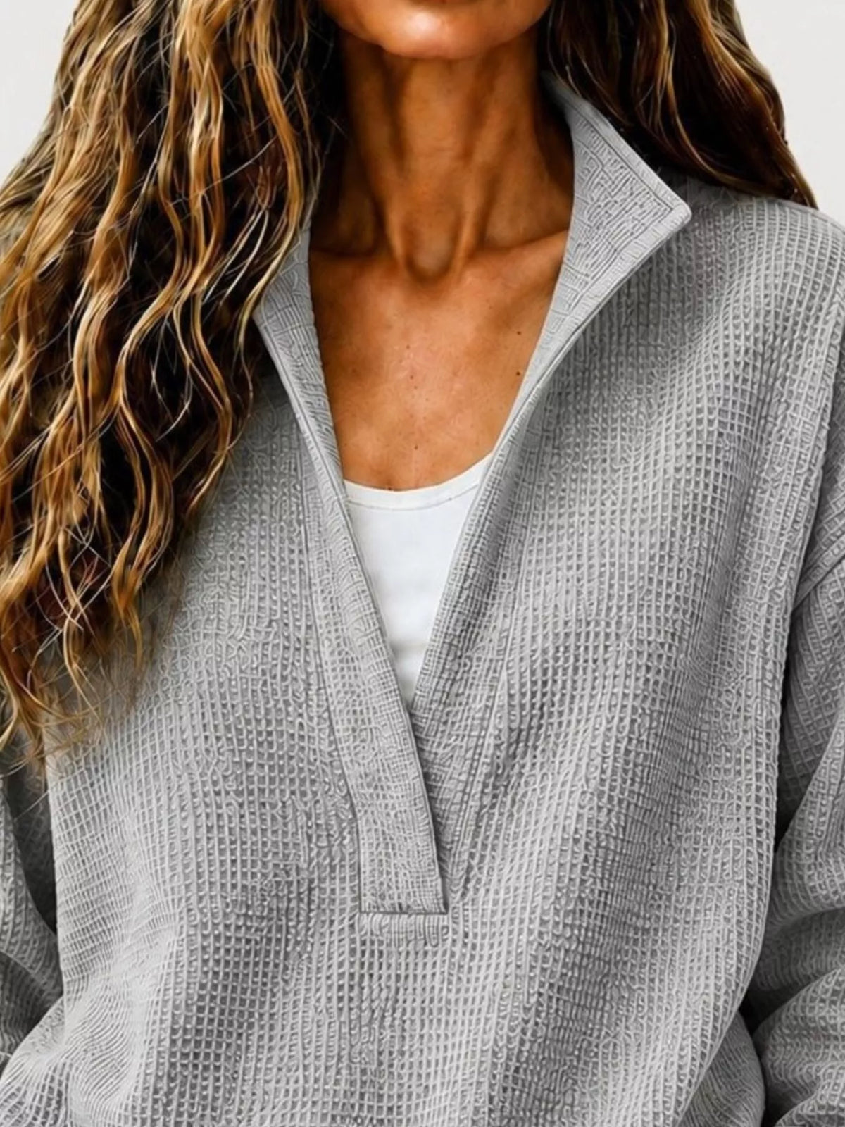 Full Size Waffle Knit Dropped Shoulder Sweatshirt Plus Size