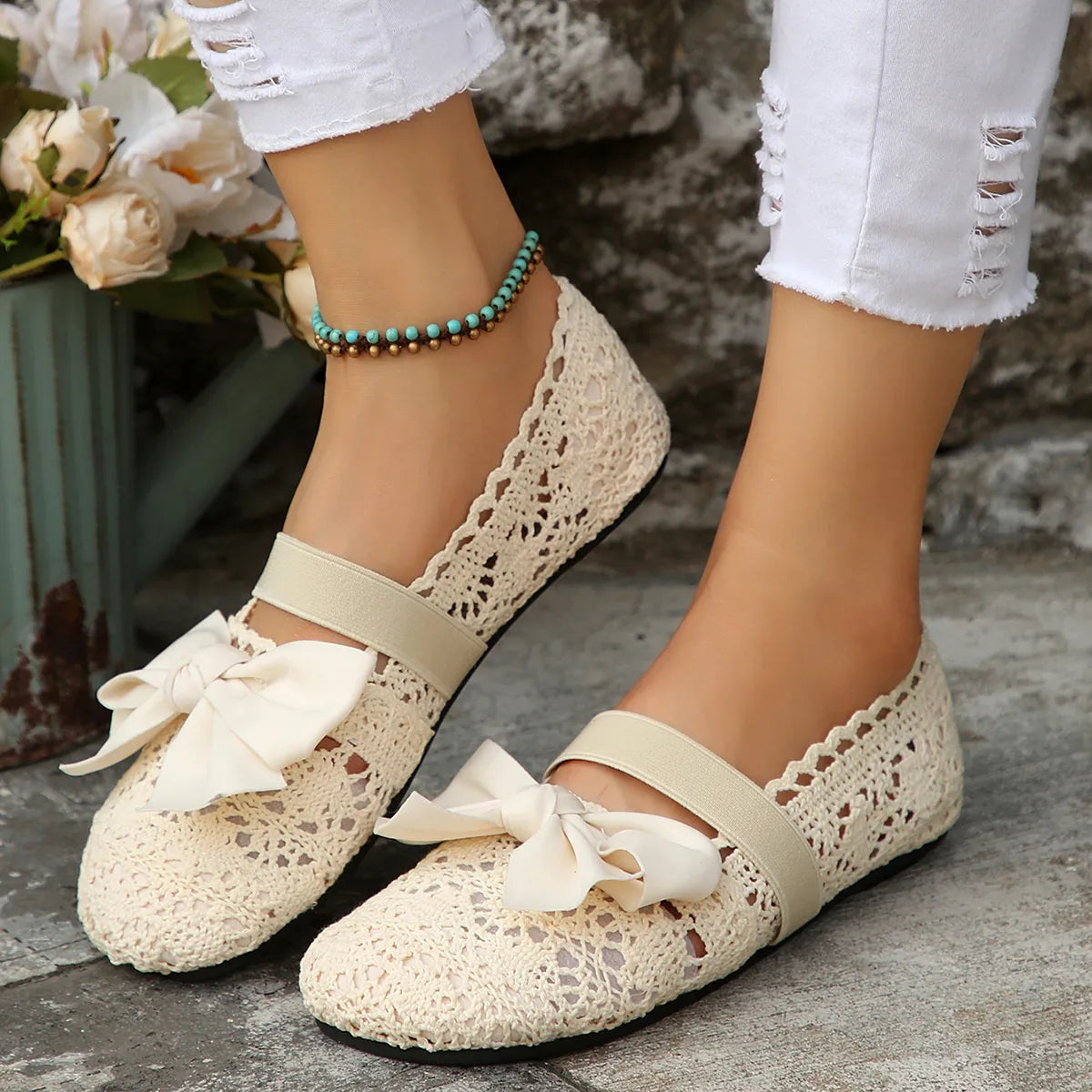 Bow Round Toe Flat Slip-Ons, view 7