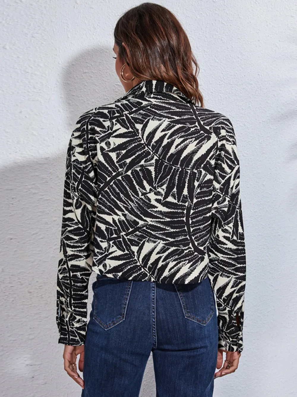 Button Down Printed Cropped Jacket, view 9
