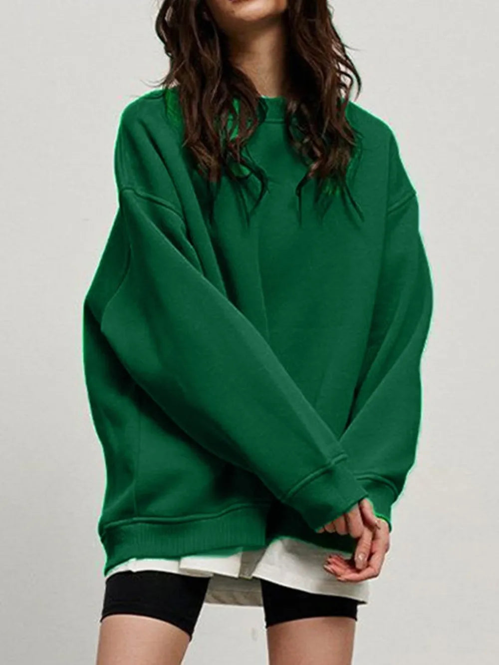 Round Neck Dropped Shoulder Long Sleeve Sweatshirt - Lilixa.store
