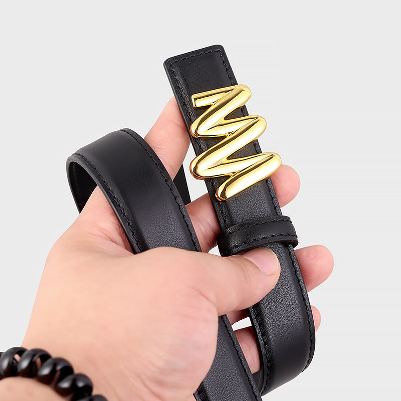 Gold Buckle Leather Belt - Lilixa.store