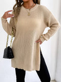 Side-Slit Dropped Shoulder Sweater - Lilixa.store