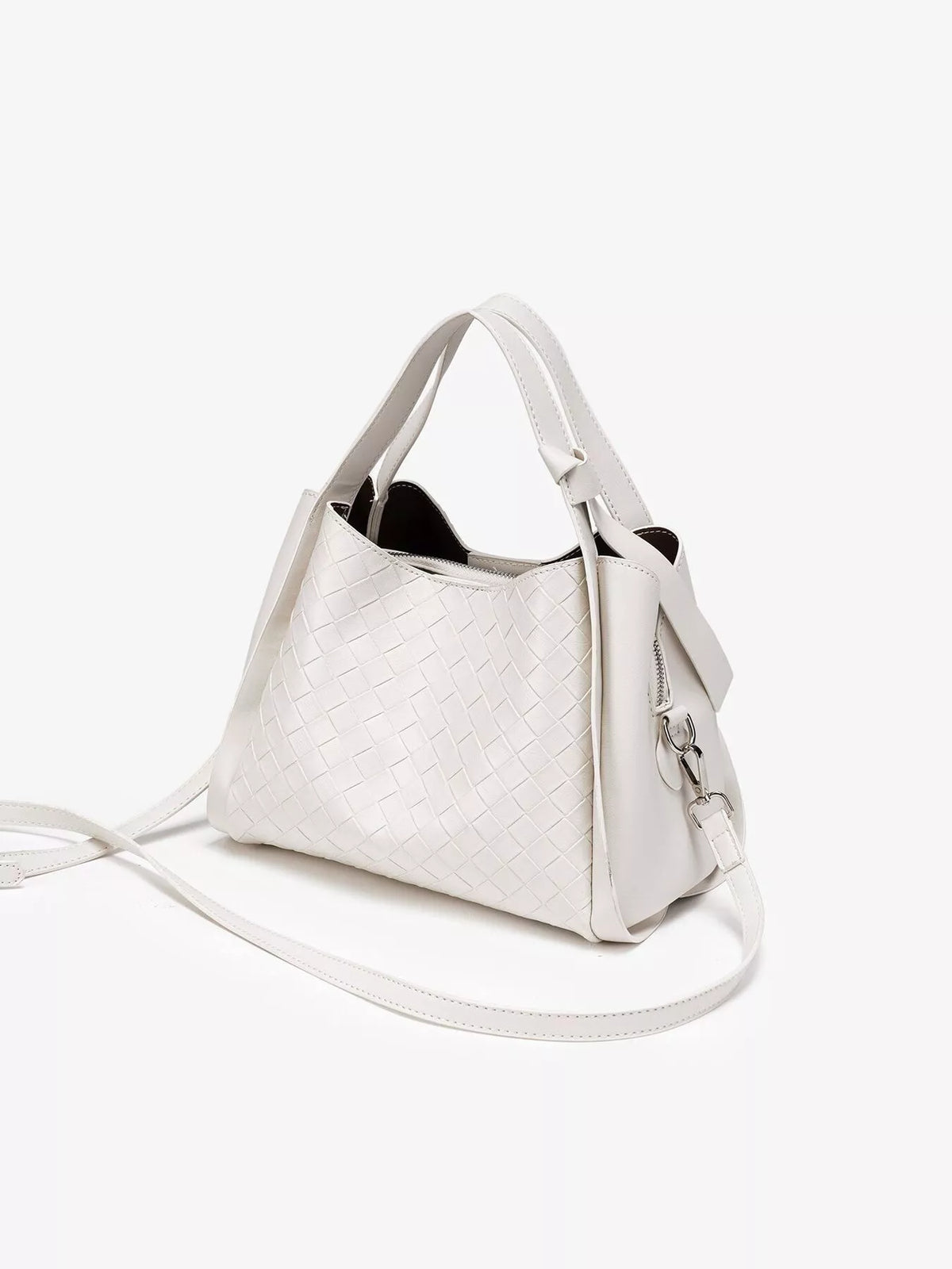 Textured Crossbody Bag with Versatile Top Handle in White, view 5