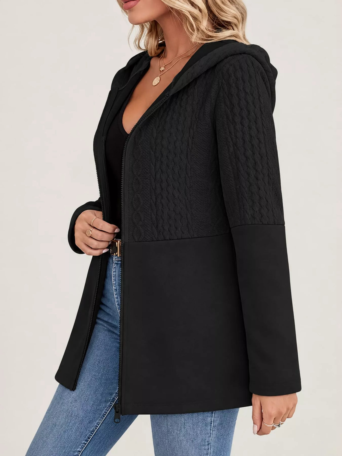 Full Size Hooded Zip-Up Jacket Plus Size, view 5