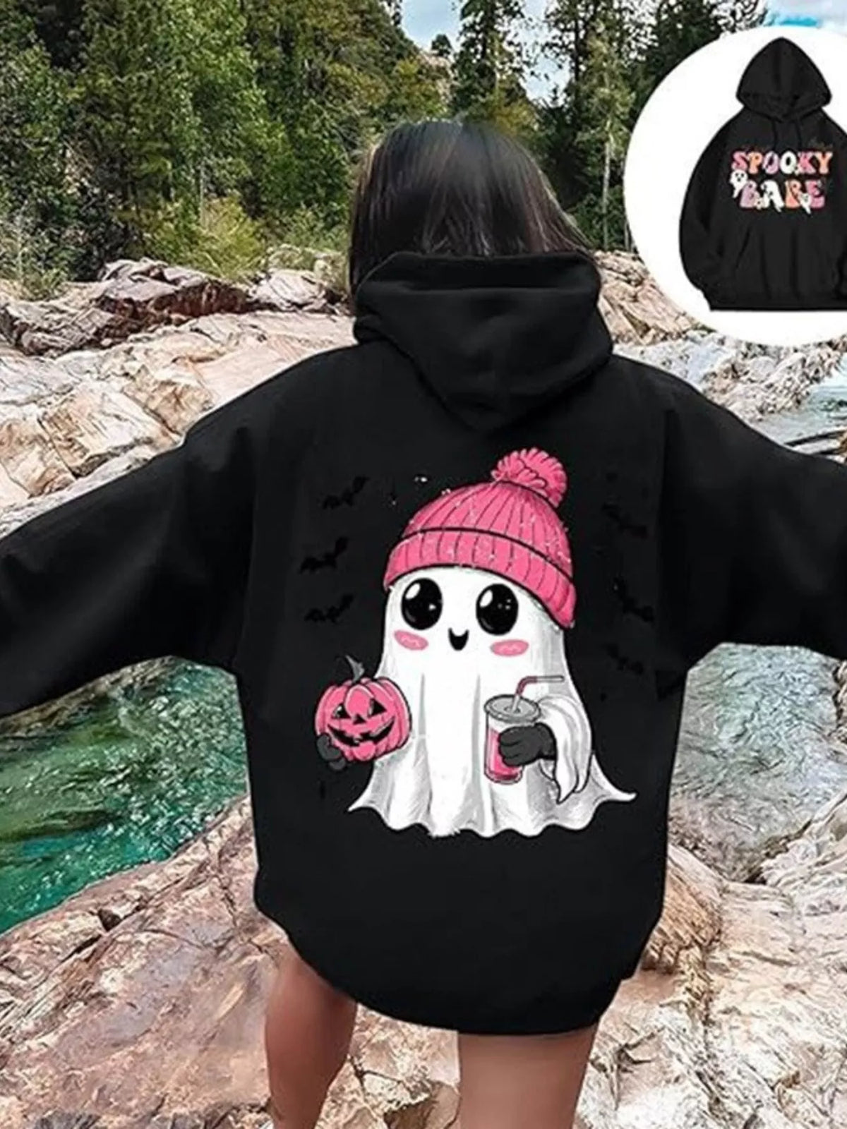 Full Size Halloween Graphic Long Sleeve Hoodie Plus Size - Lilixa.store