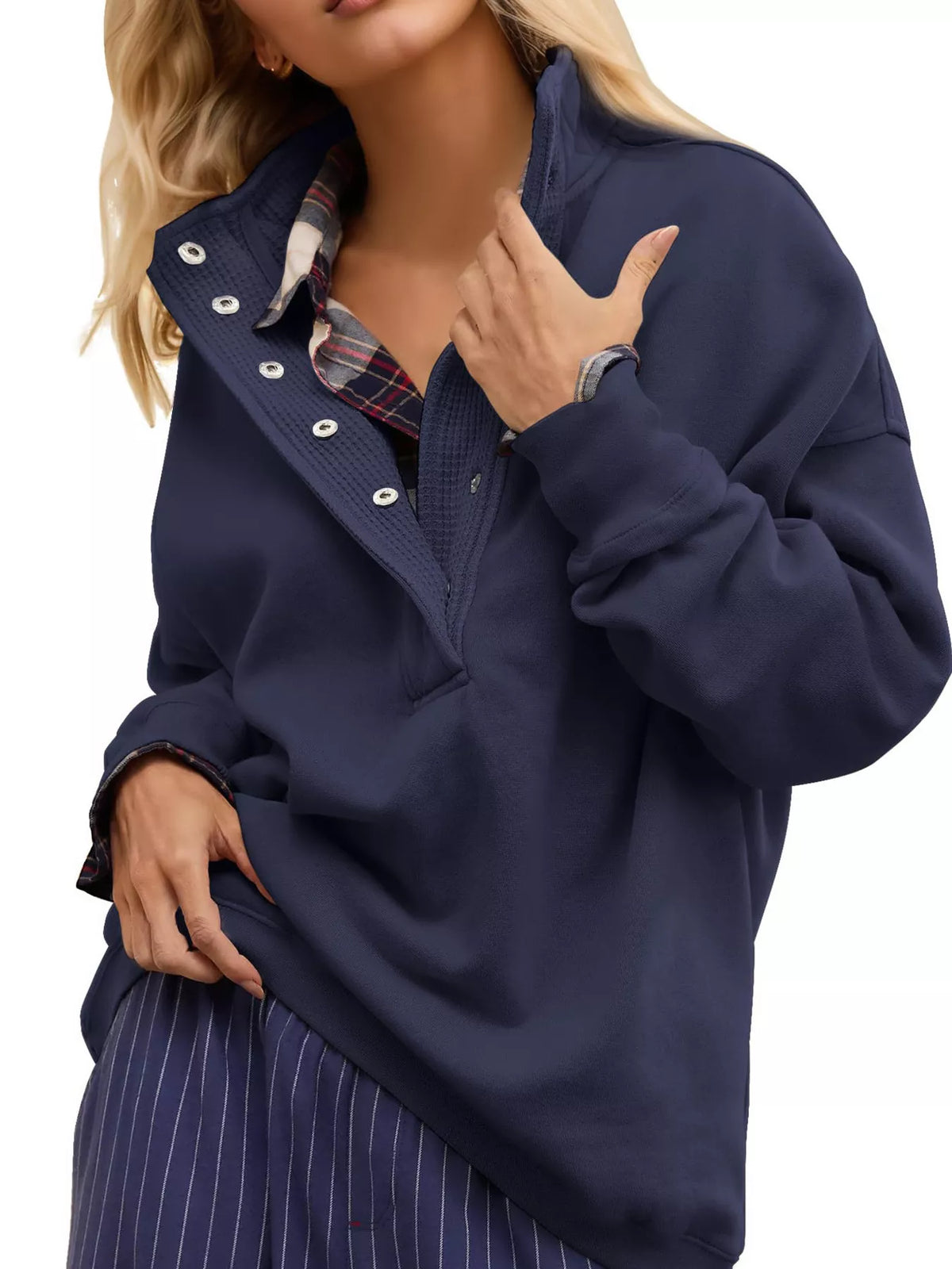 Half Snap Dropped Shoulder Sweatshirt - Lilixa.store