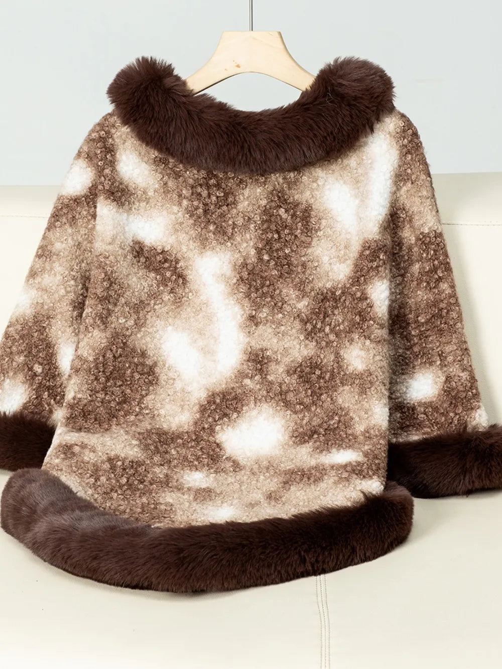 Furry Contrast Three-Quarter Poncho - Lilixa.store