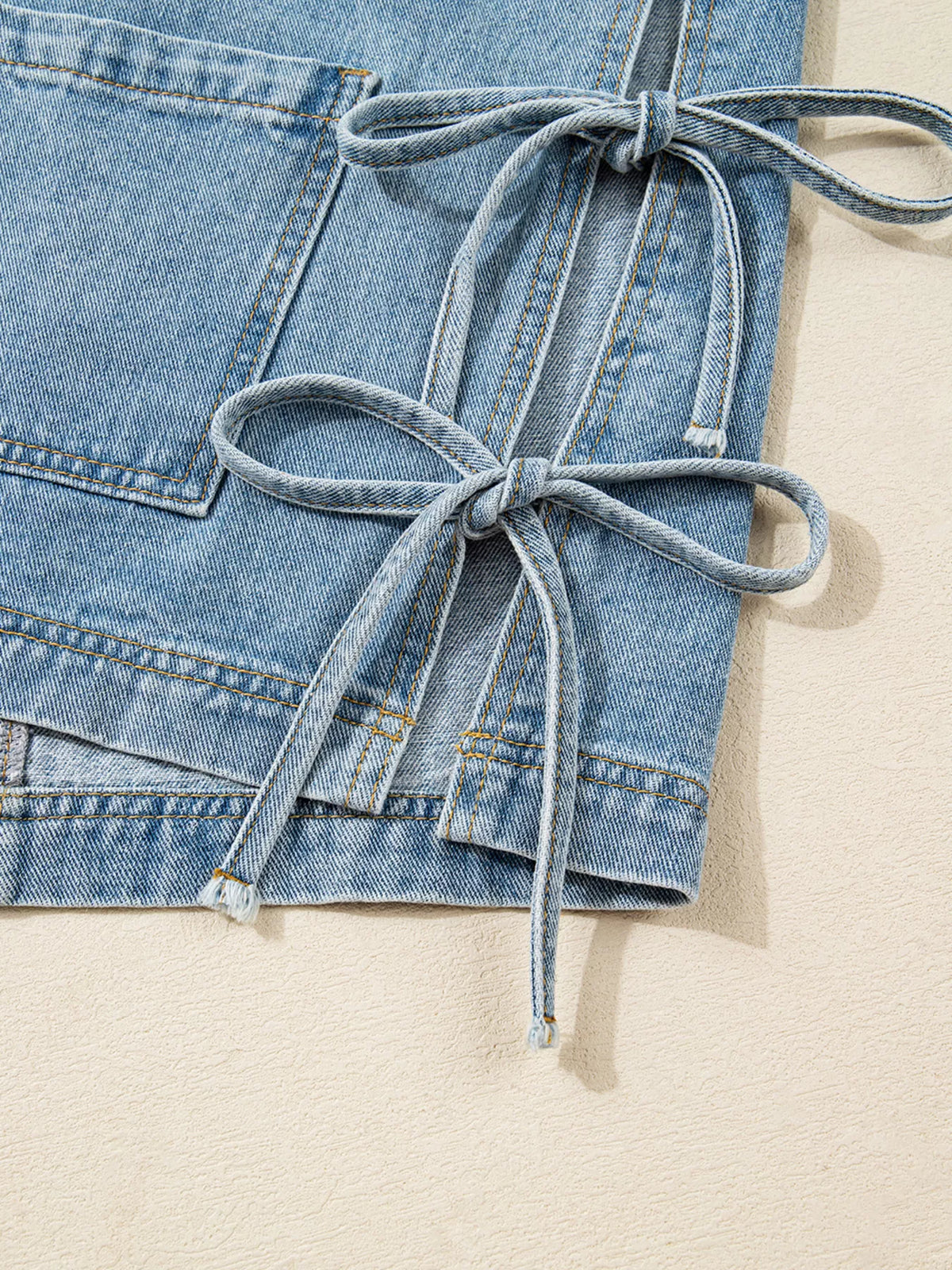 Patched Pockets Side Tie Denim Jacket, view 10