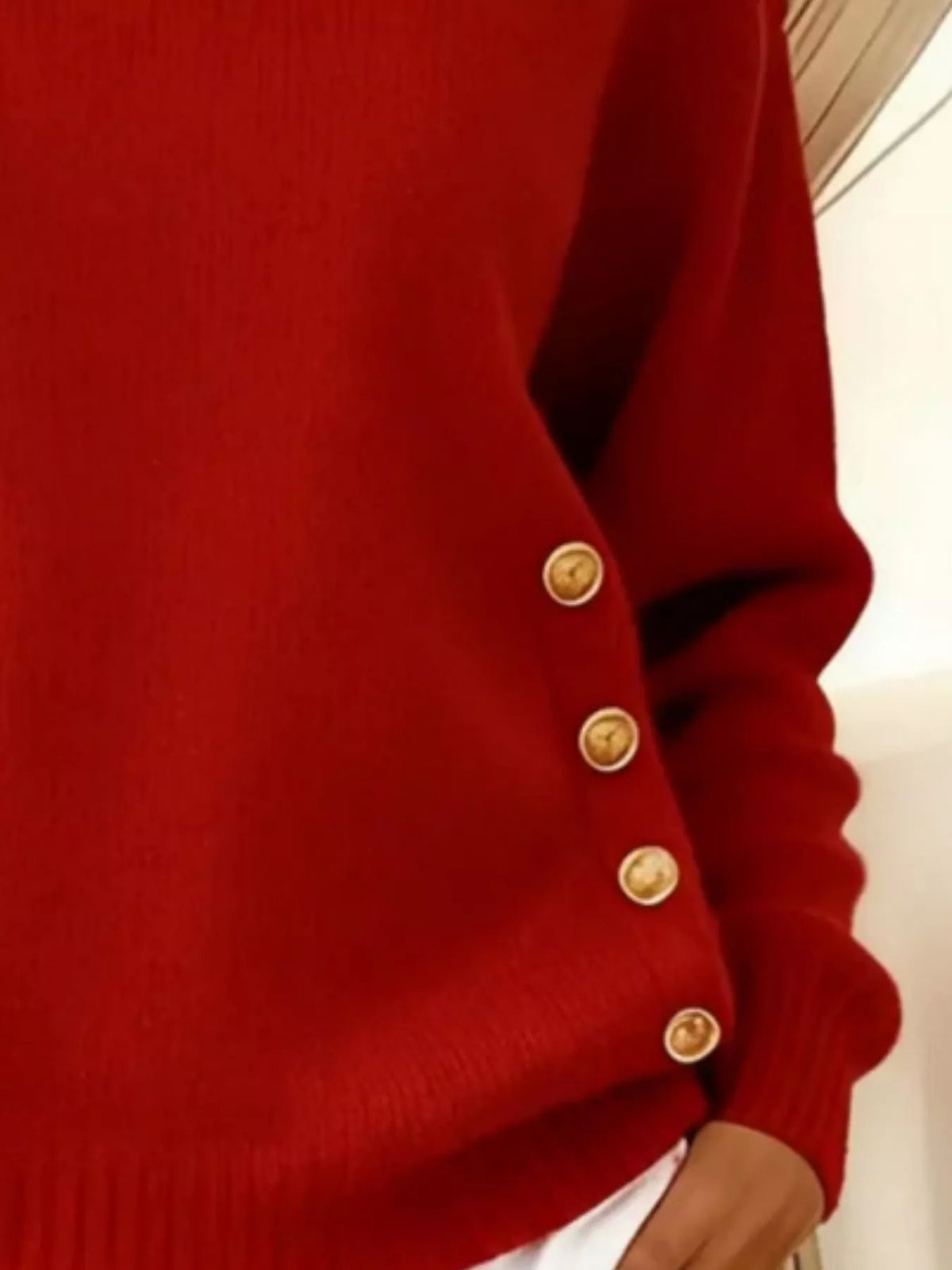 Full Size Decorative Button Dropped Shoulder Sweater Plus Size