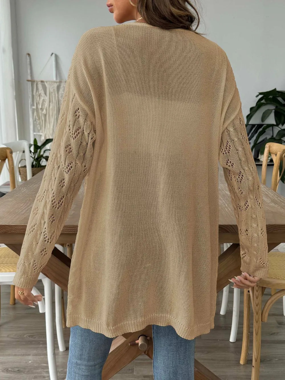 Openwork Open Front Long Sleeve Cardigan - Lilixa.store
