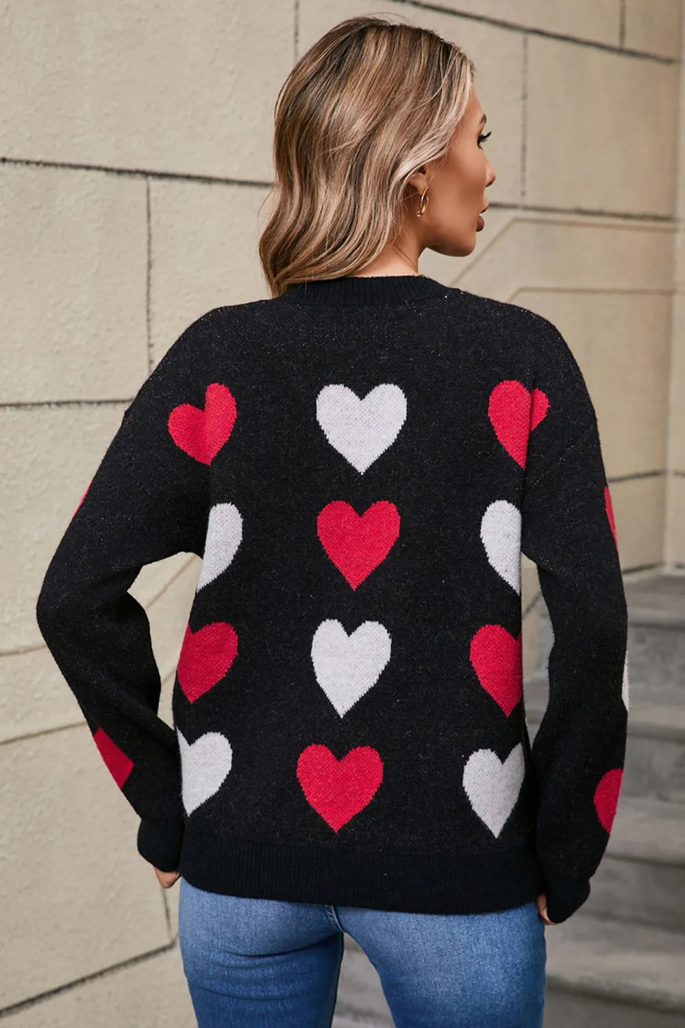 Angel Wings Heart Round Neck Long Sleeve Sweater - Lilixa.store