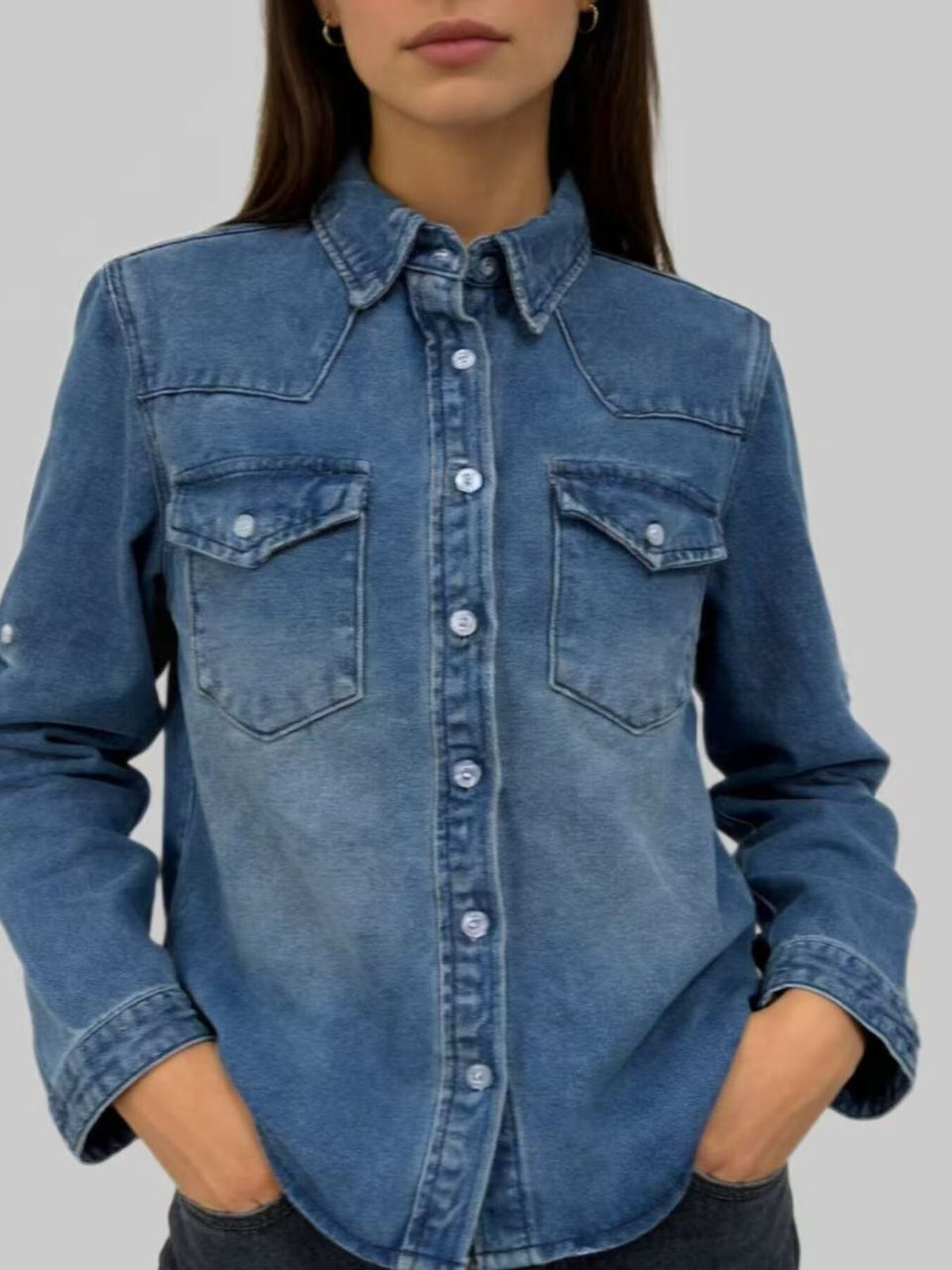 Button Down Classic Western Style Denim Top - Lilixa.store