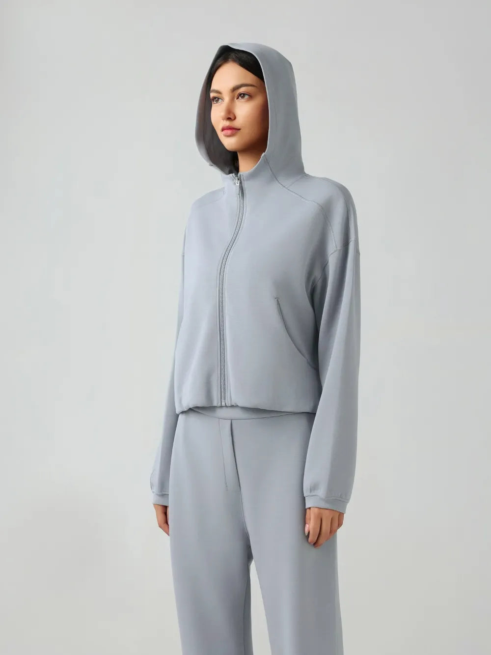 Millennia Zip Up Dropped Shouder Active Hooded - Lilixa.store