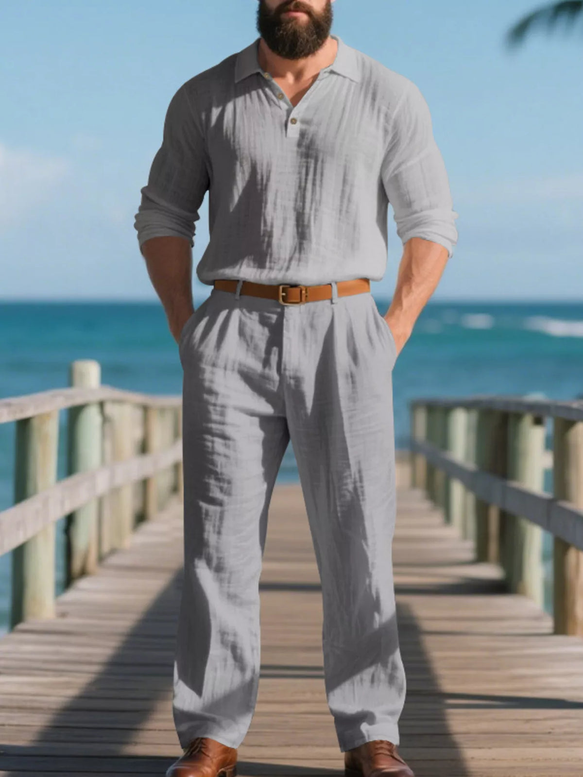 Men's Full Size Long Sleeve Top and Pants Set Plus Size - Lilixa.store