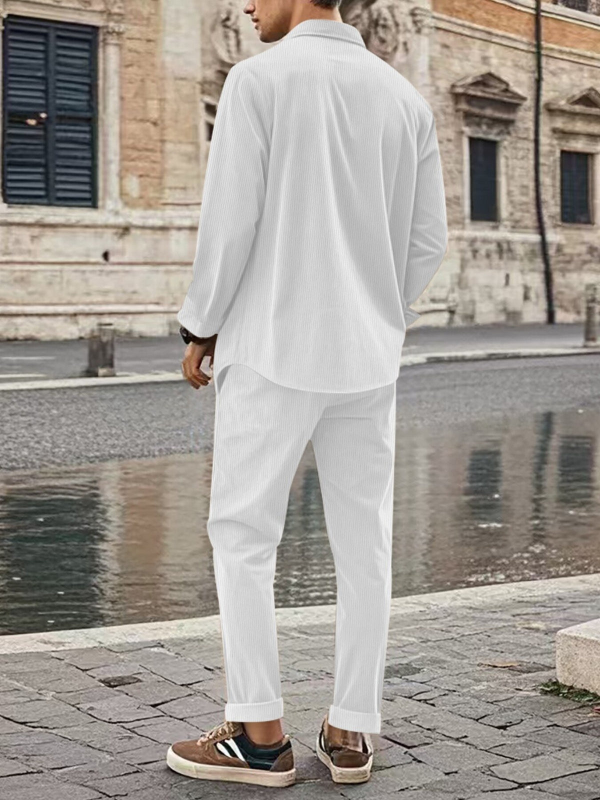Men's Full Size Button Up Long Sleeve Shirt and Pants Set Plus Size - Lilixa.store