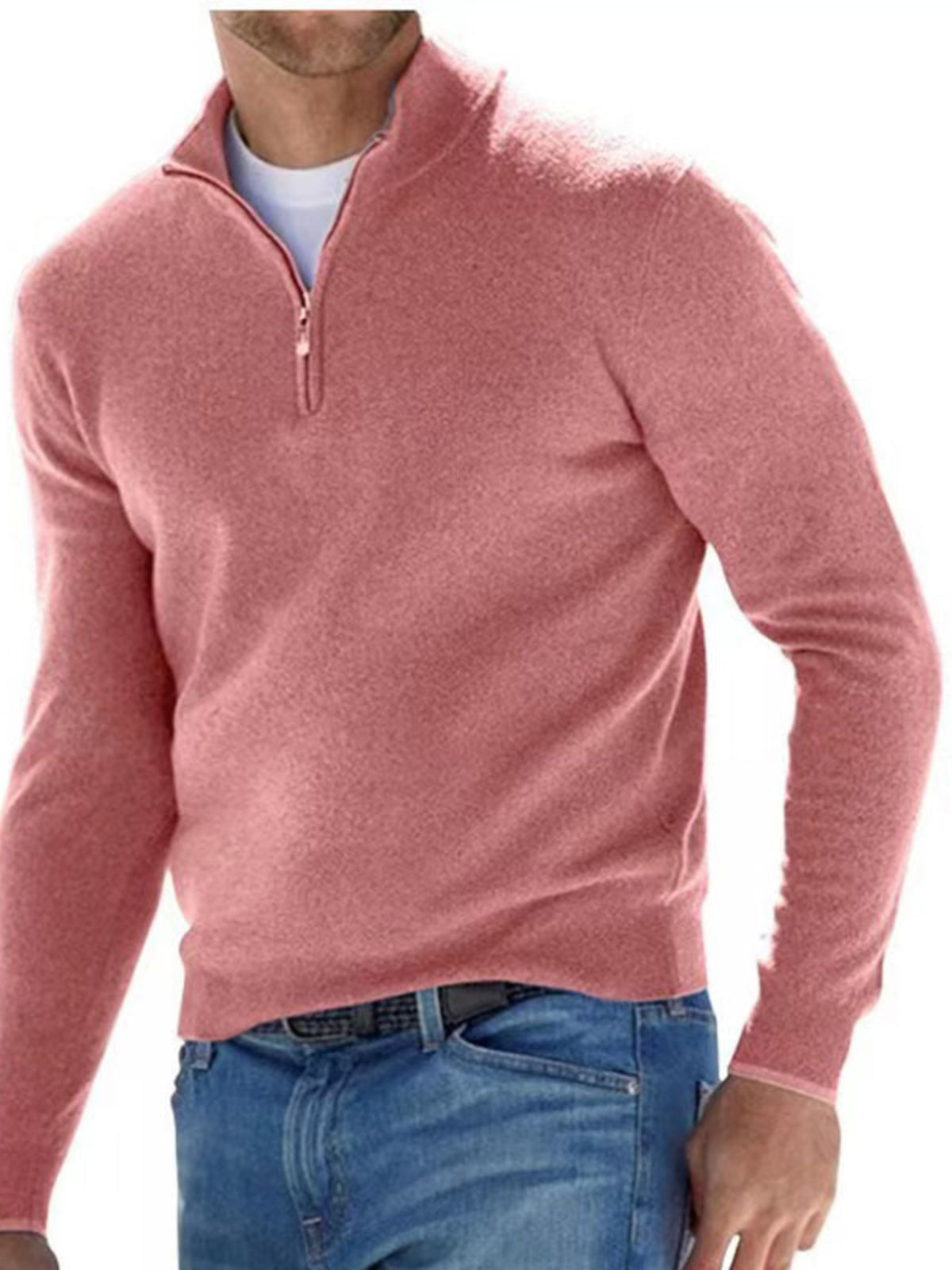 Men's Full Size Quarter-Zip Long Sleeve Sweater Plus Size