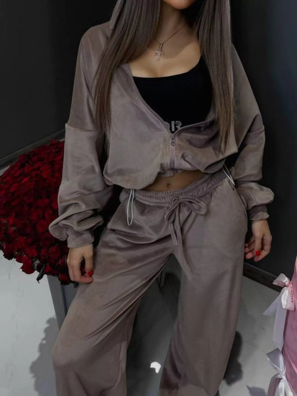 Zip Up Hoodie and Wide-Leg Pants Set - Lilixa.store