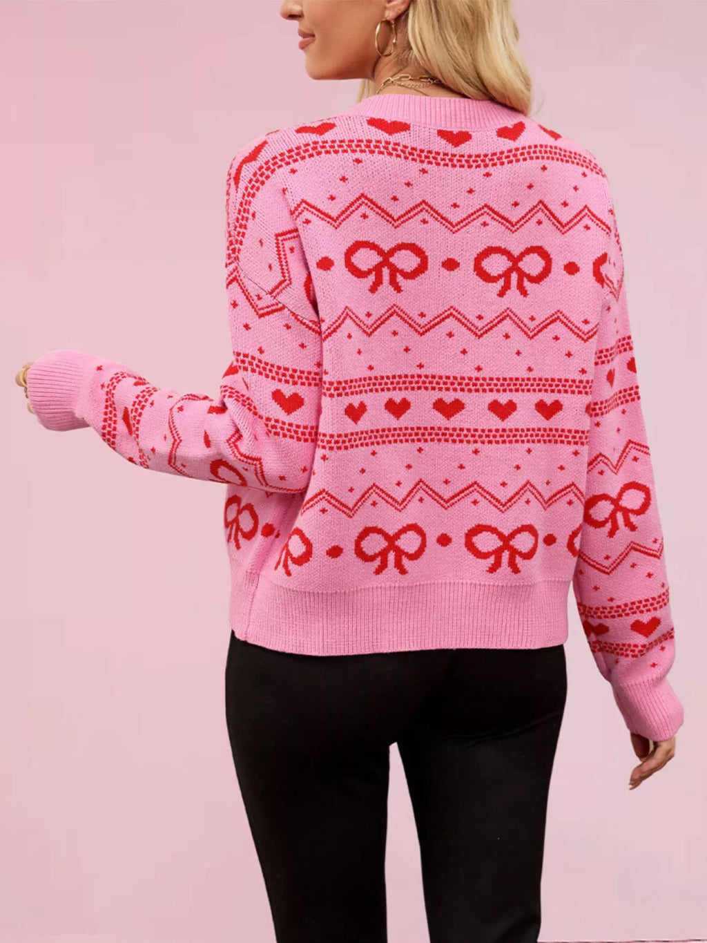 Bow and Heart Pattern Knit Cardigan - Lilixa.store