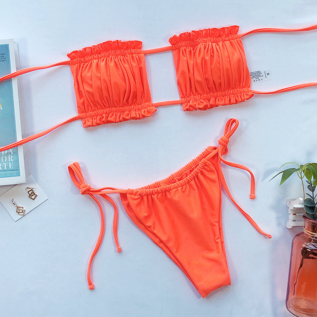 Frill Trim Ruched Bikini Set - Lilixa.store