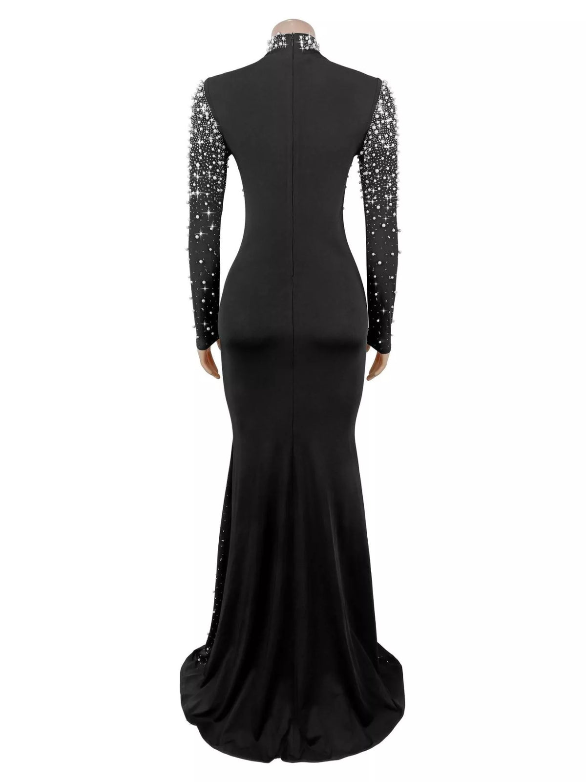 Rhinestone Long Sleeve Mermaid Maxi Dress - Lilixa.store