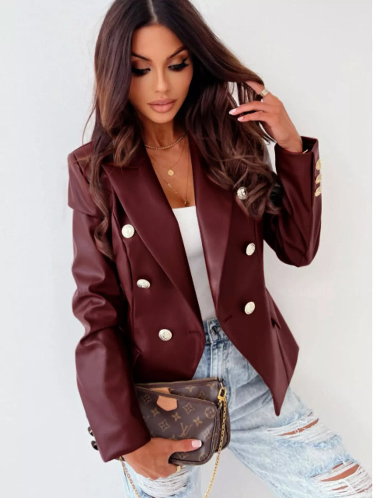 Lapel Collar Leather Blazer - Lilixa.store