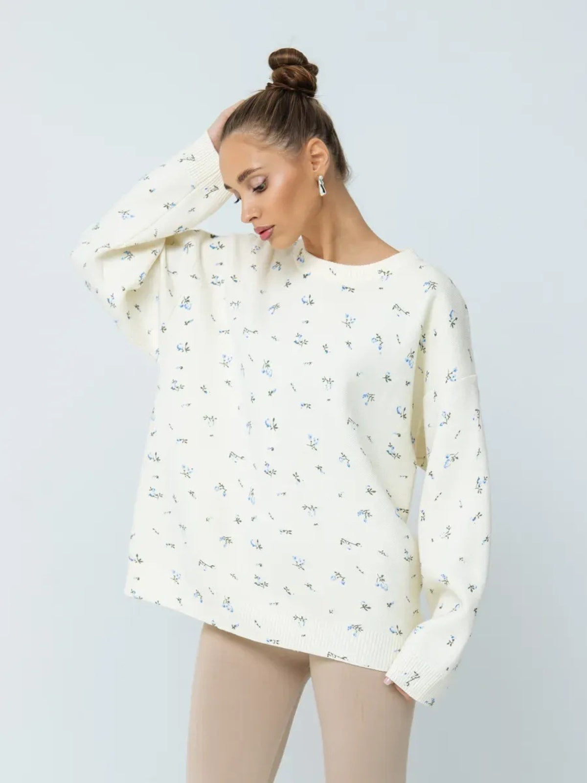 Floral Dropped Shoulder Oversized Sweater, view 5