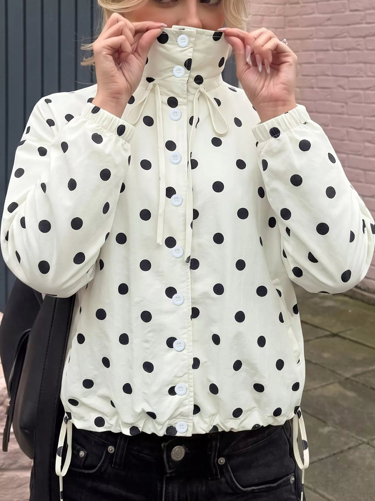 Polka Dot Stand-Collar Casual Jacket