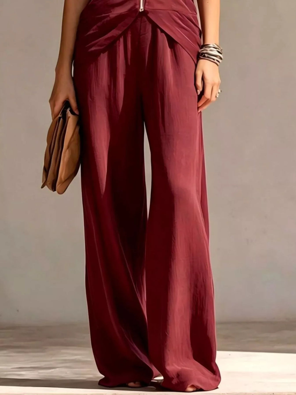Full Size Zipper Front Tank and Wide-Leg Pants Set Plus Size - Lilixa.store