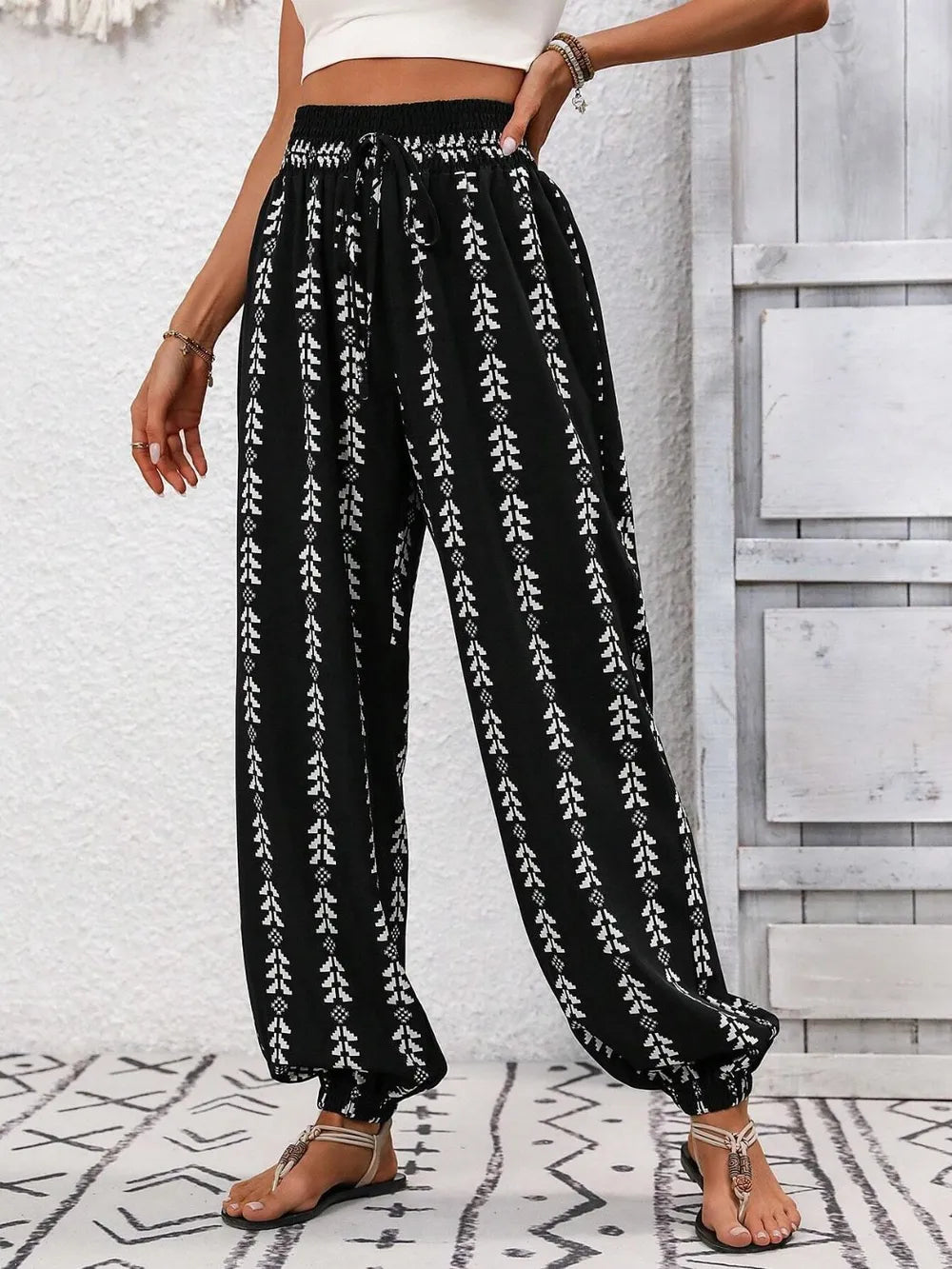 Tied Printed High Waist Pants - Lilixa.store