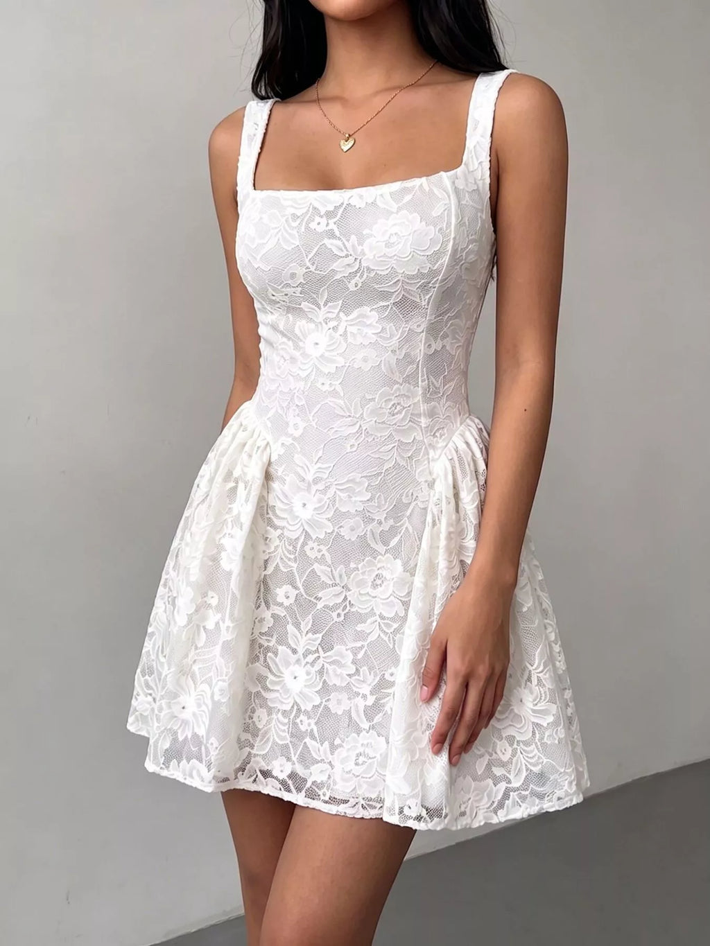 Floral Lace Square Neck Mini Dress - Lilixa.store