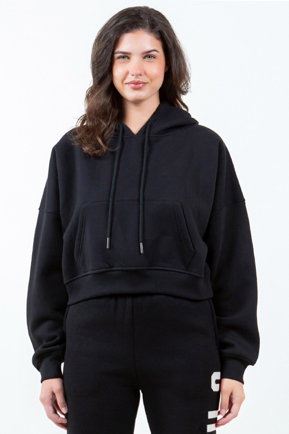 American Bazi Letter Graphic Long Sleeve Drawstring Cropped Hoodie - Lilixa.store