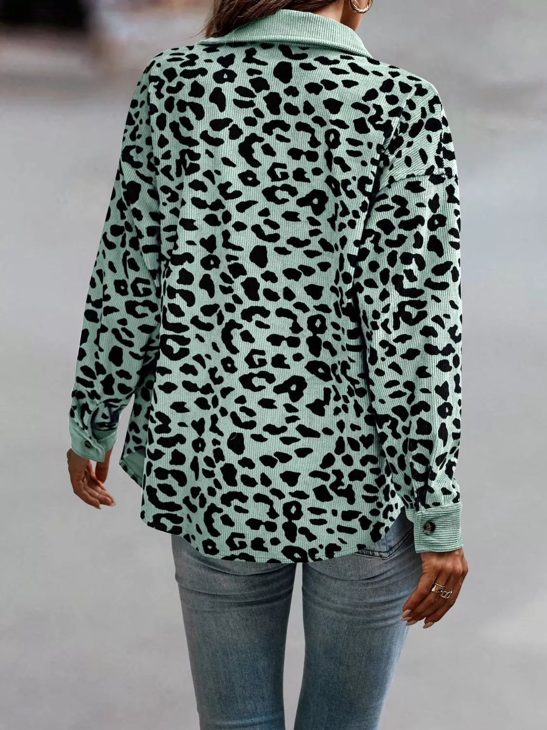 Full Size Leopard Print Button-Down Jacket Plus Size, view 10