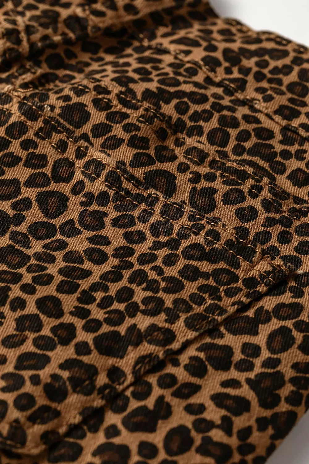 Leopard Print Ruffled Hem Shift Jeans - Lilixa.store