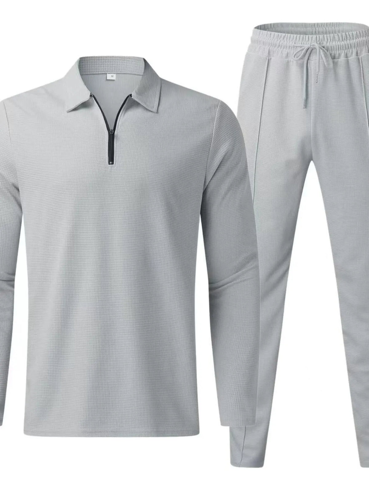 Men's Full Size Long Sleeve Top and Pants Set Plus Size in Light Gray