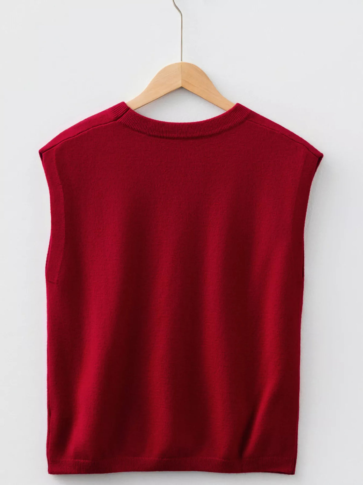 Solid Color Crew Neck Knit Cap Sleeve Sweater in Burgundy, view 4