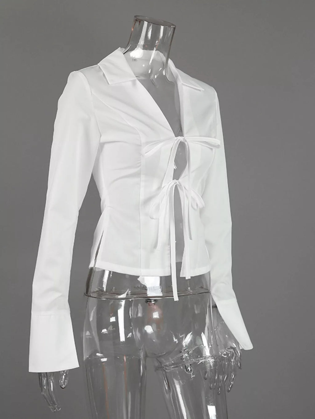 Slim-Fit Tie Front Long Sleeve Shirt - Lilixa.store