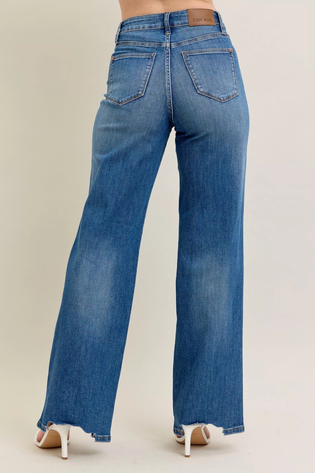 Judy Blue Full Size High Waist Tummy Control Chew Hem Destroy Wide Jeans Plus Size - Lilixa.store