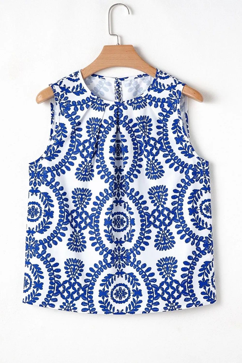Printed Crew Neck Sleeveless Top - Lilixa.store