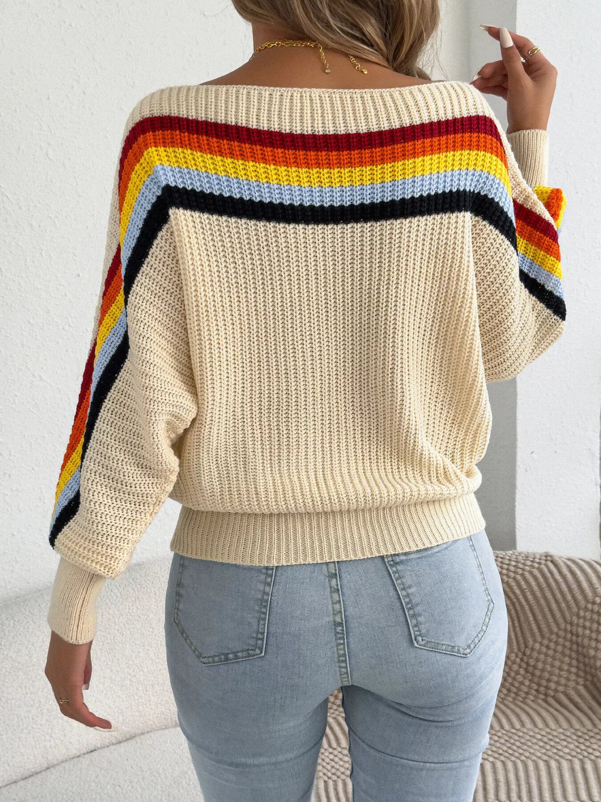 Striped Knit Boat Neck Sweater