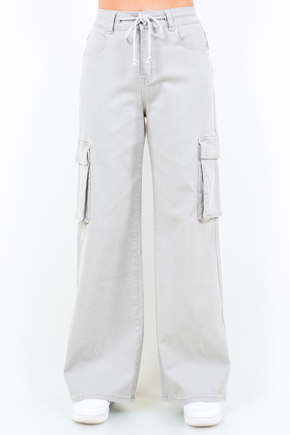 American Bazi Full Size Drawstring Wide Leg Cargo Pants Plus Size - Lilixa.store