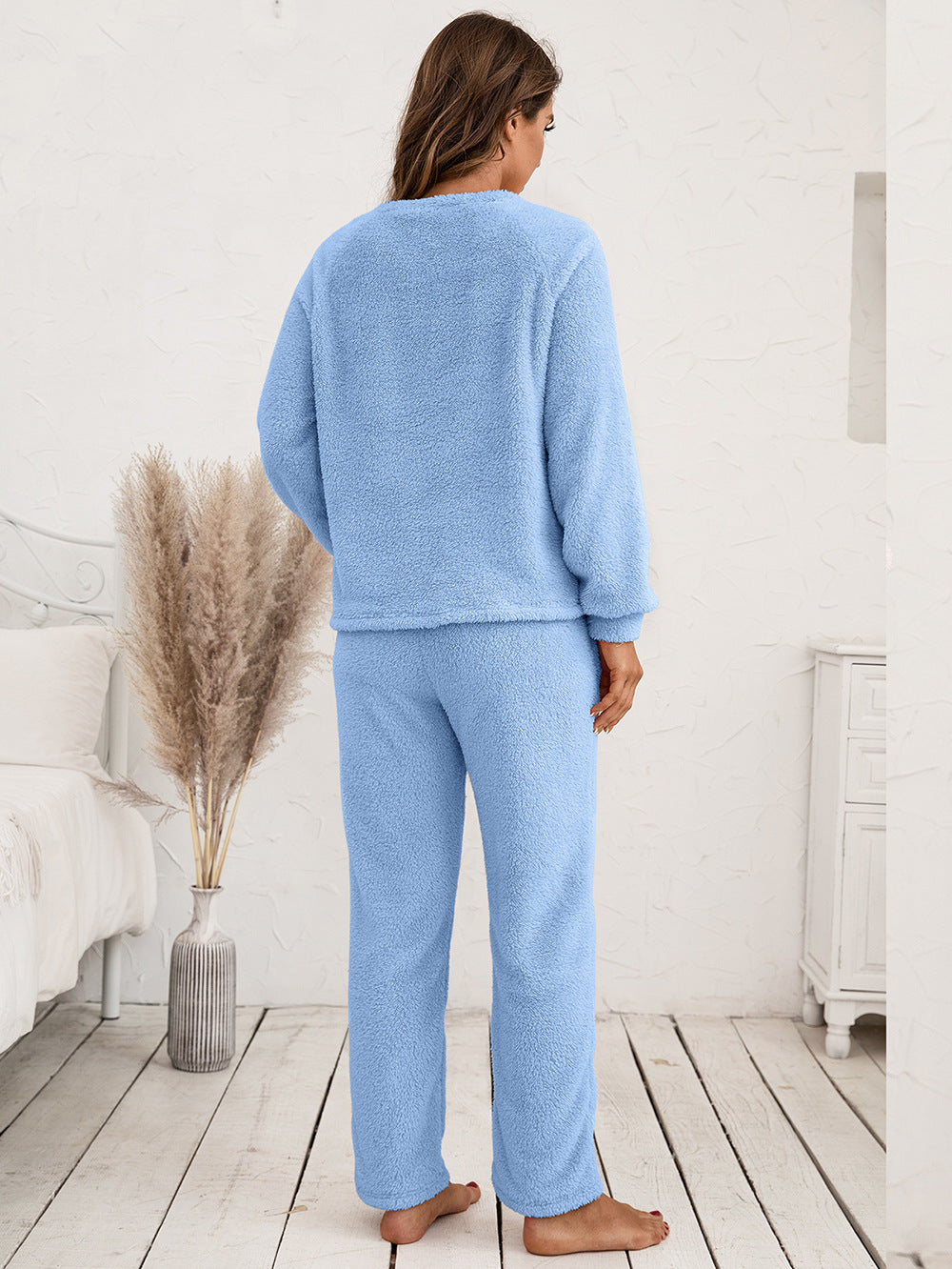 Ivy Lane Teddy Long Sleeve Top and Pants Lounge Set - Lilixa.store