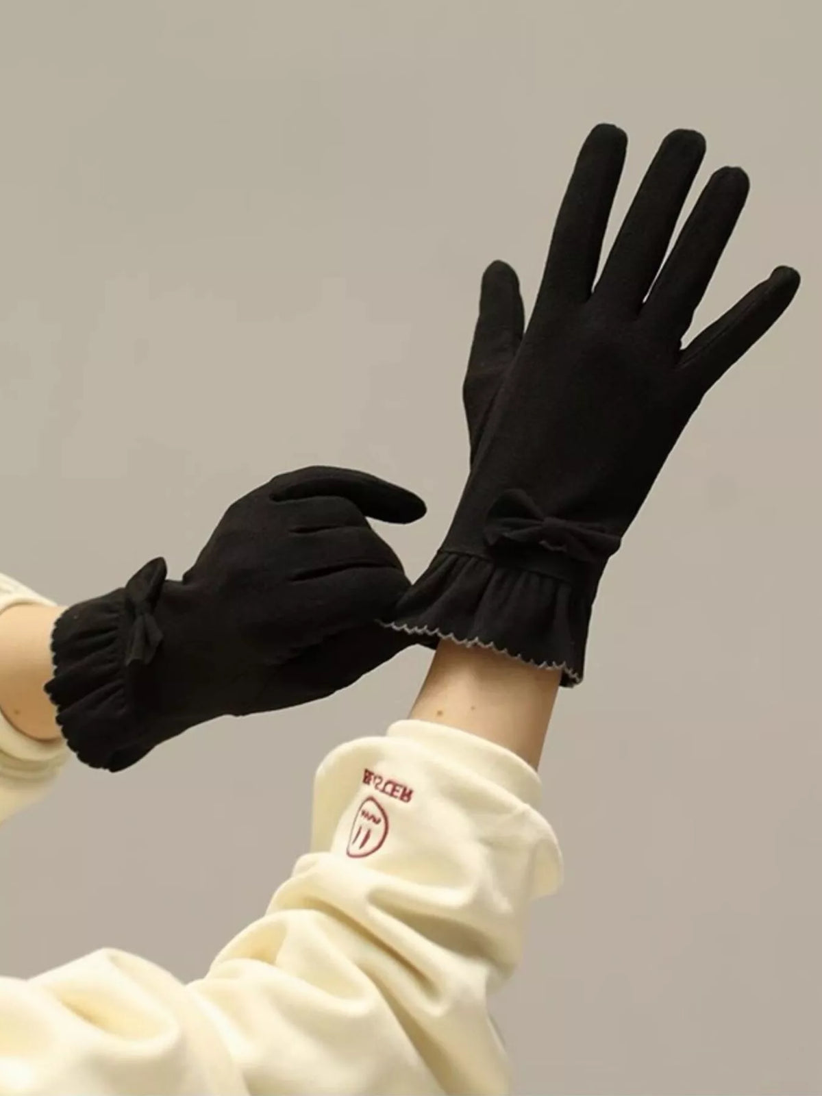 Ruffled Cuff Bow Gloves - Lilixa.store