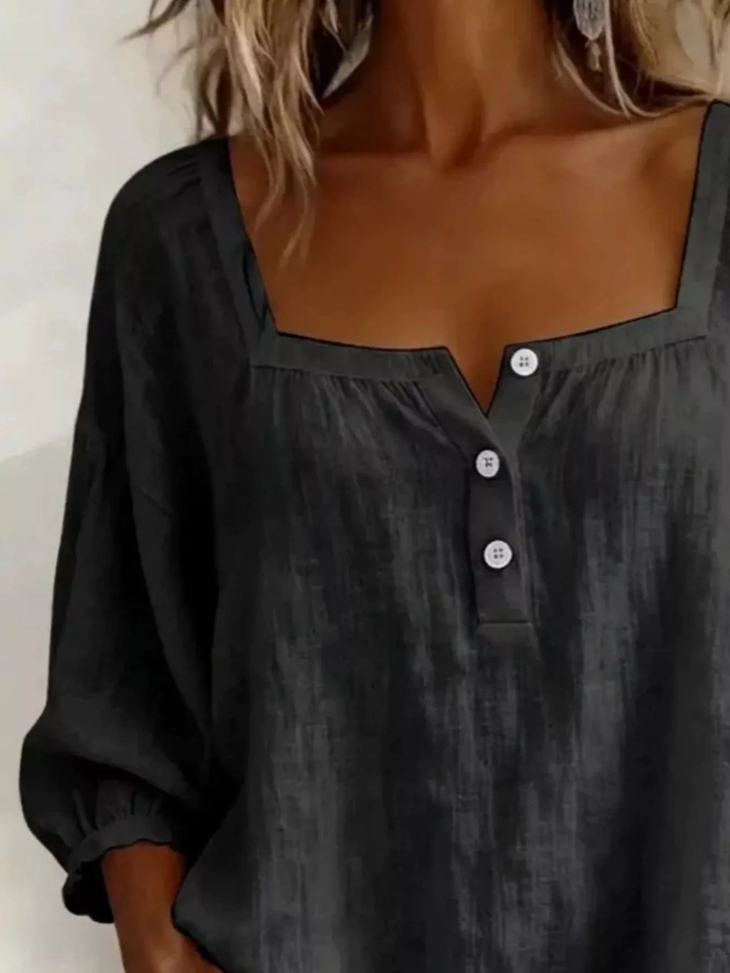Full Size Square Neck Button Detail Blouse Plus Size - Lilixa.store