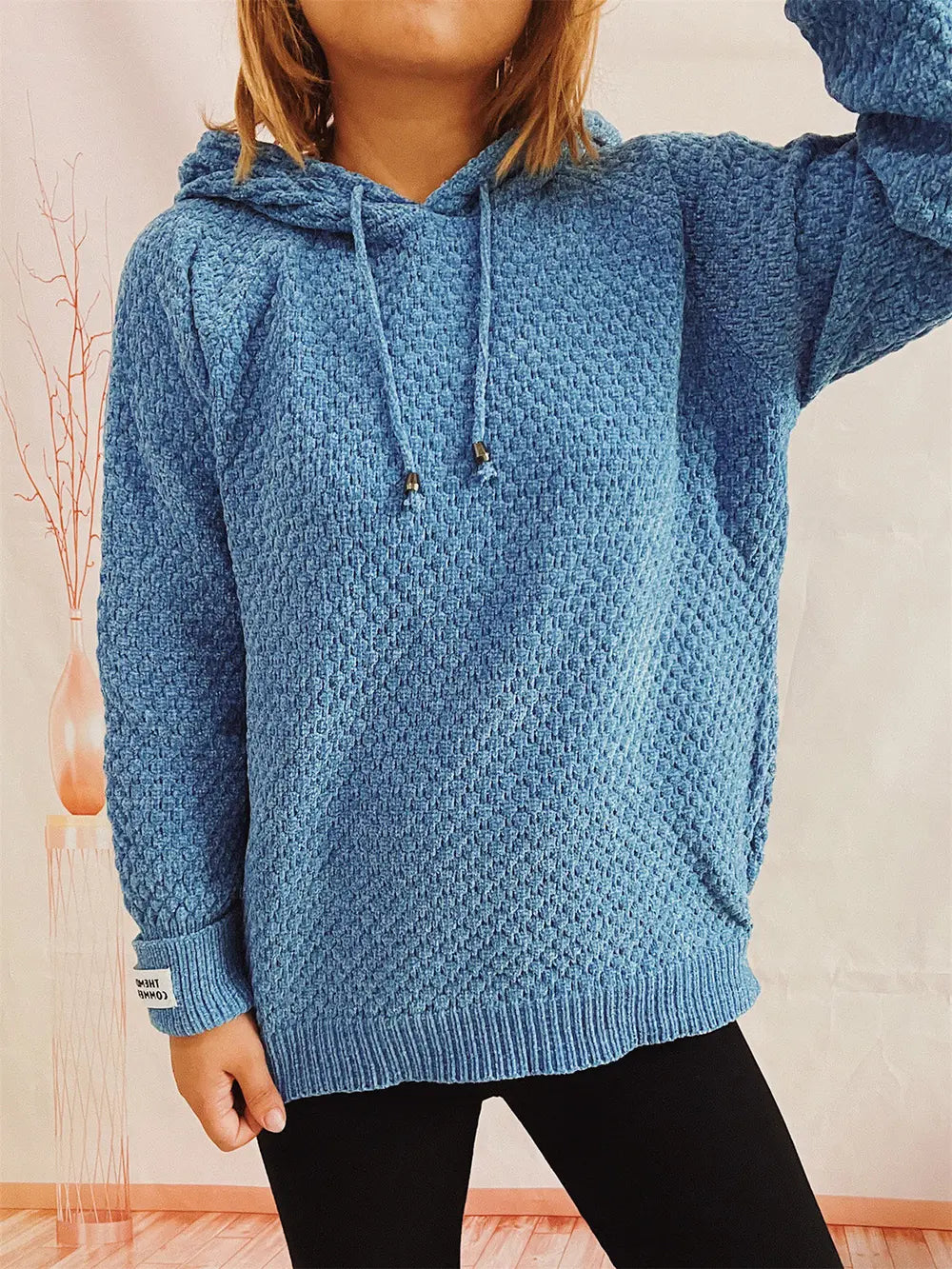 Drawstring Long Sleeve Hooded Sweater, view 10