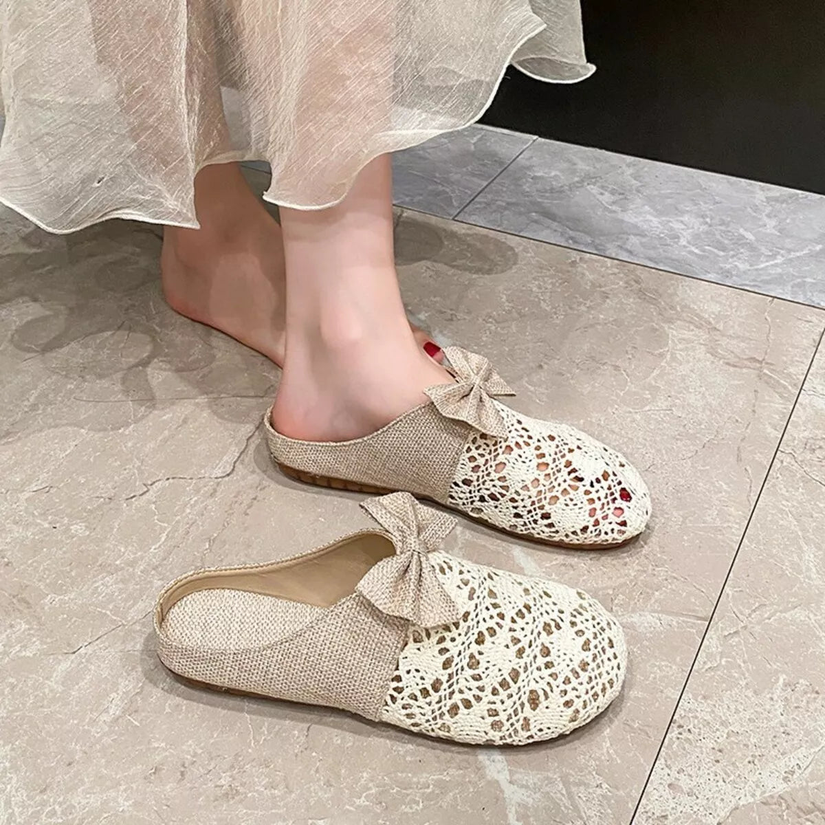 Round Toe Bow Slip-Ons - Lilixa.store
