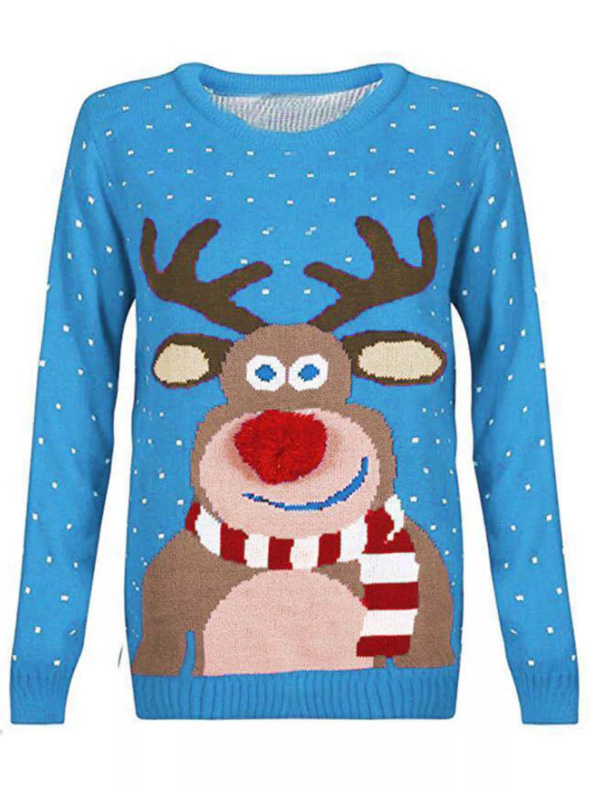 Christmas Reindeer Graphic Round Neck Sweater