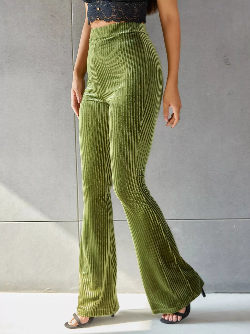 High-Waisted Ribbed Velvet Flare Pants - Lilixa.store