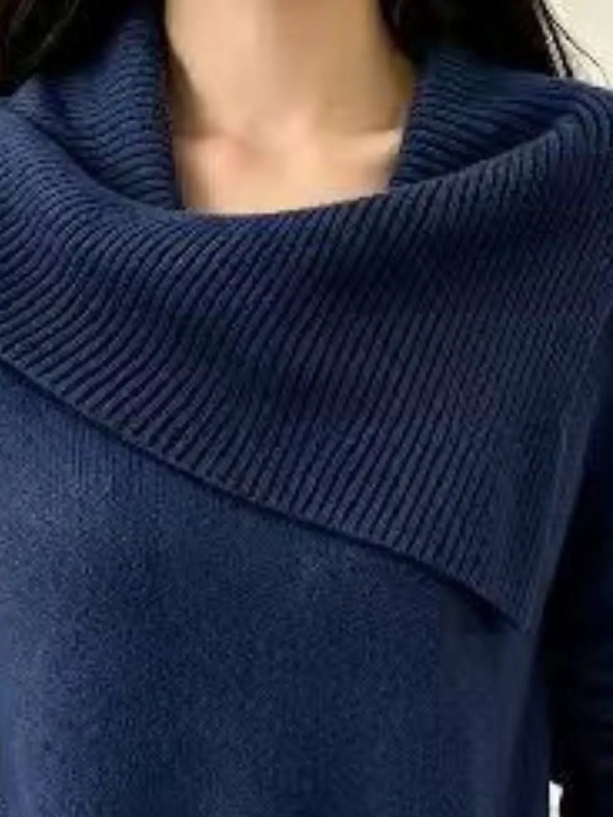 Full Size Asymmetric Ribbed Collar Sweater Plus Size