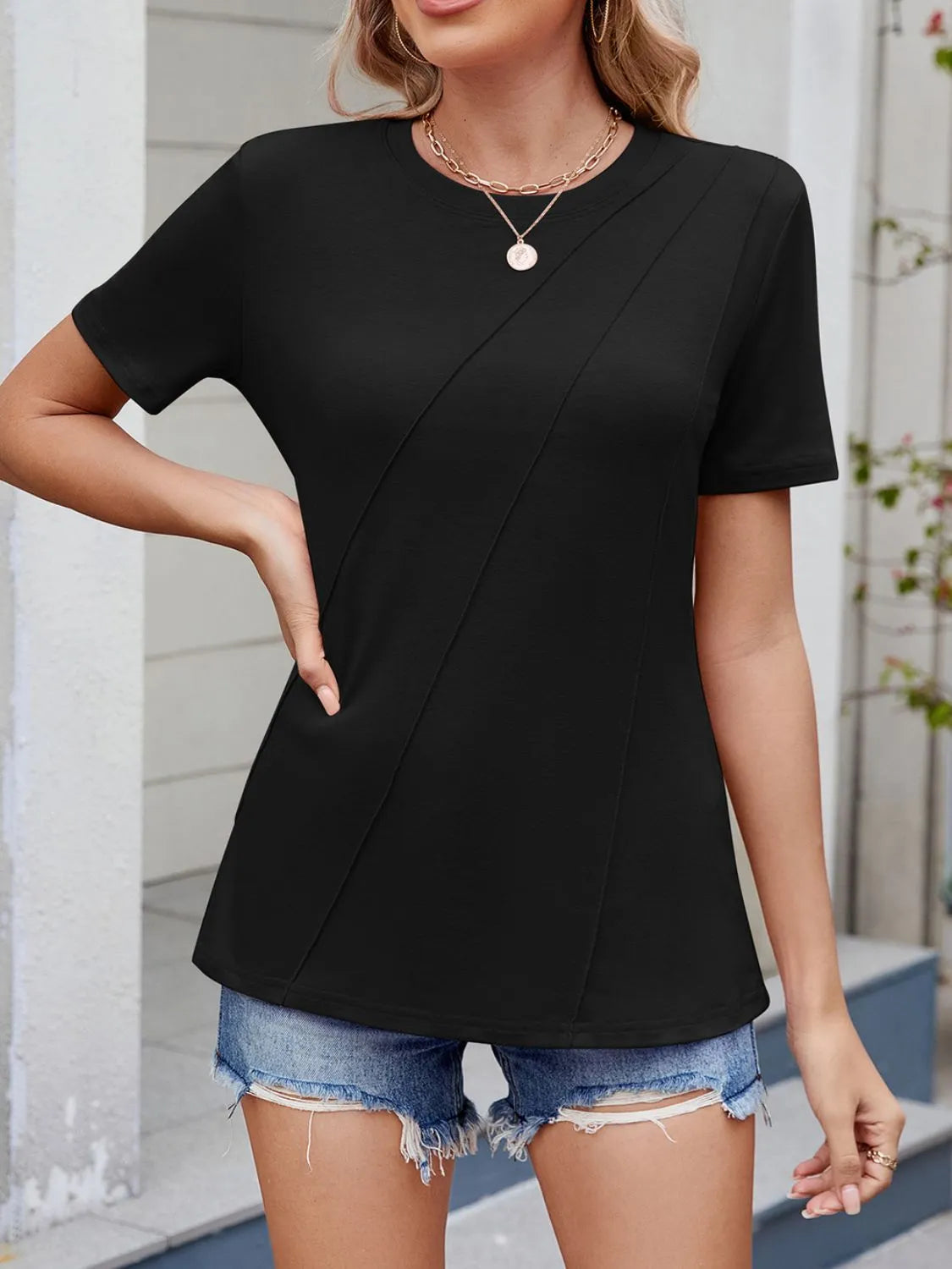 Round Neck Short Sleeve T-Shirt - Lilixa.store
